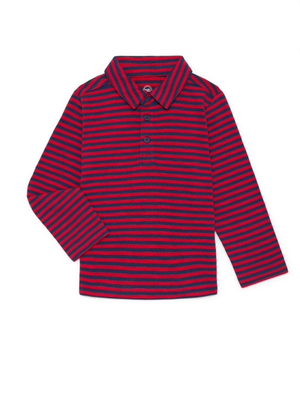 Wonder Nation Toddler Boy Long-Sleeve Striped Polo, Brilliant Red & Navy, 2T
